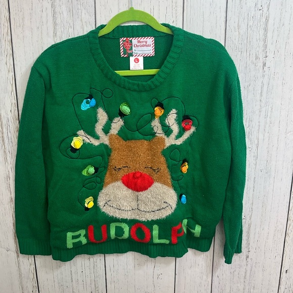 Ugly Christmas Sweater Other - COPY - Ugly Christmas Sweater Rudolph With Christmas Lights on horns Size large…